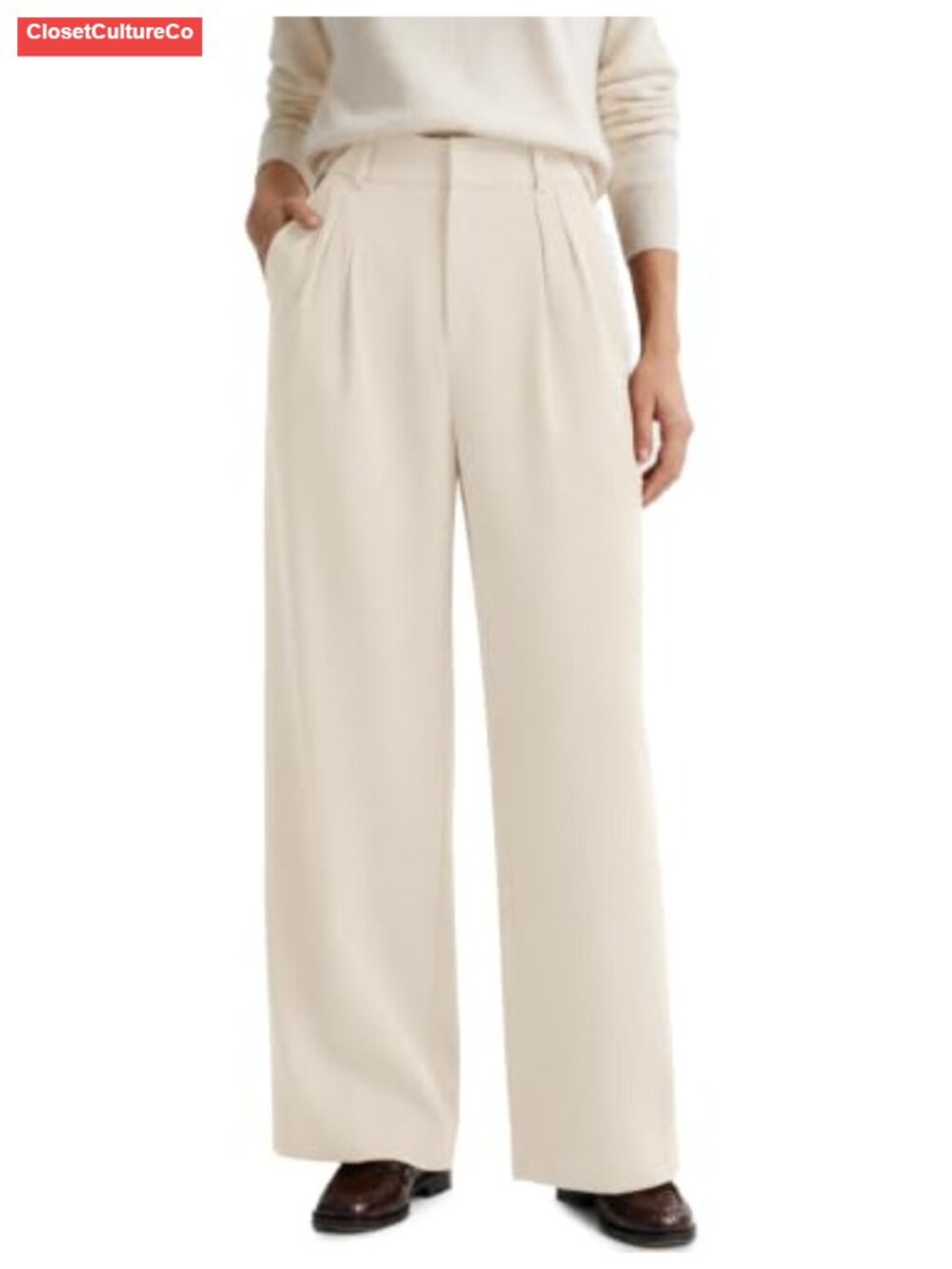 LOMON Women's Wide Leg Dress Pants Tailored Crepe Office Trousers with Pockets